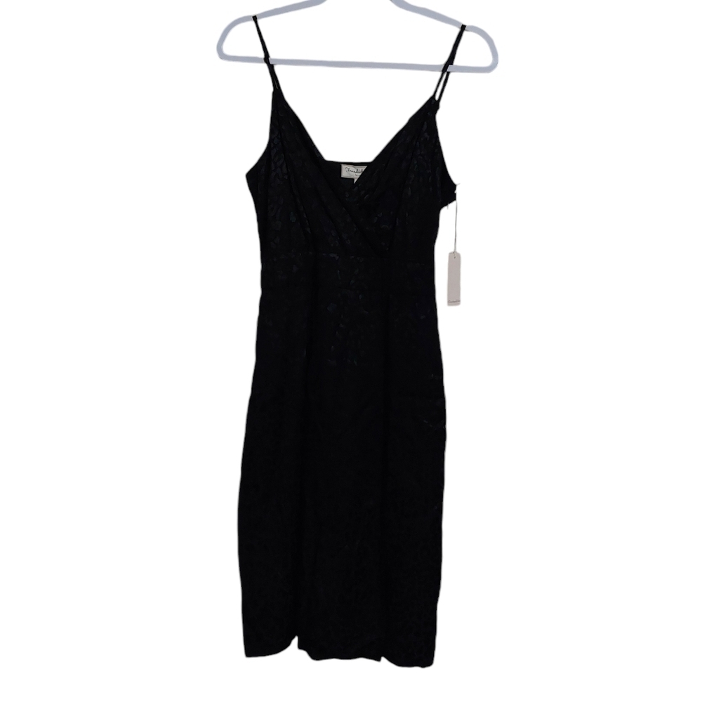 Thread & States Spaghetti Strap Jacquard Black Satin Style Dress- size M
